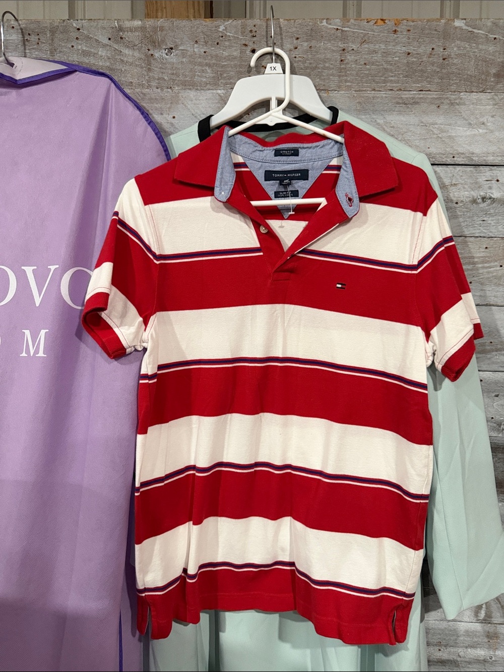 Tommy Hilfiger Men’s Red and White Striped Polo